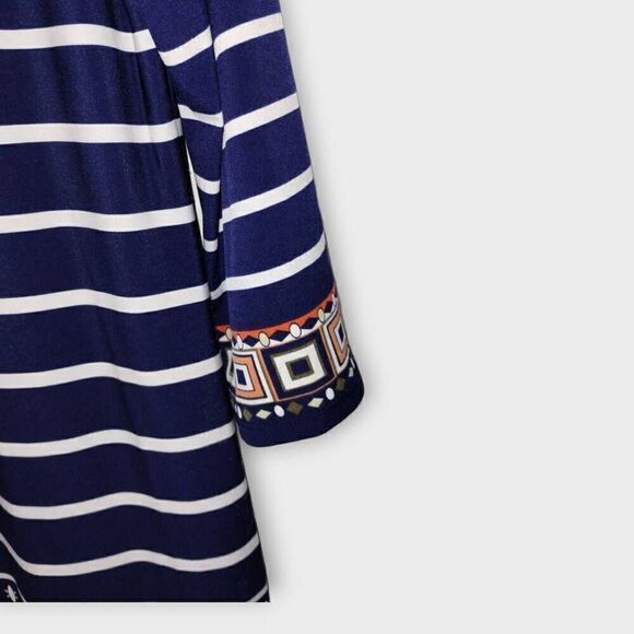 Madison Leigh Womens Dress Sz 8 Long Sleeves Navy Striped Jersey Square Neck - Picture 5 of 11